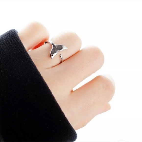 New 925 Sterling Silver Geometric Fish Tale Adjustable Ring Whale Tail Ring - Picture 4 of 6